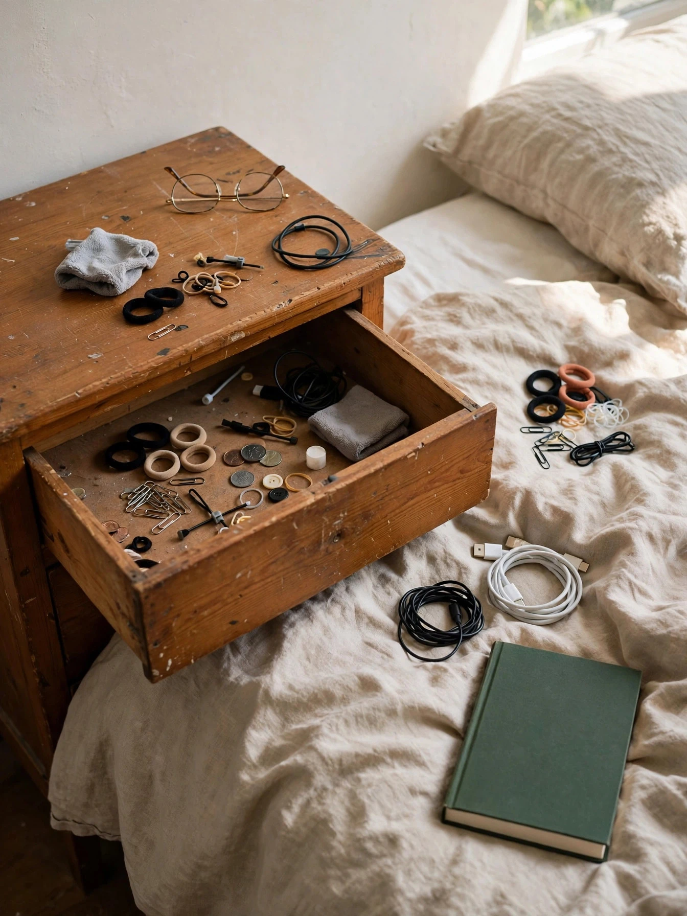 An organized junk drawer with dividers keeping batteries, tape and small tools in their own sections
