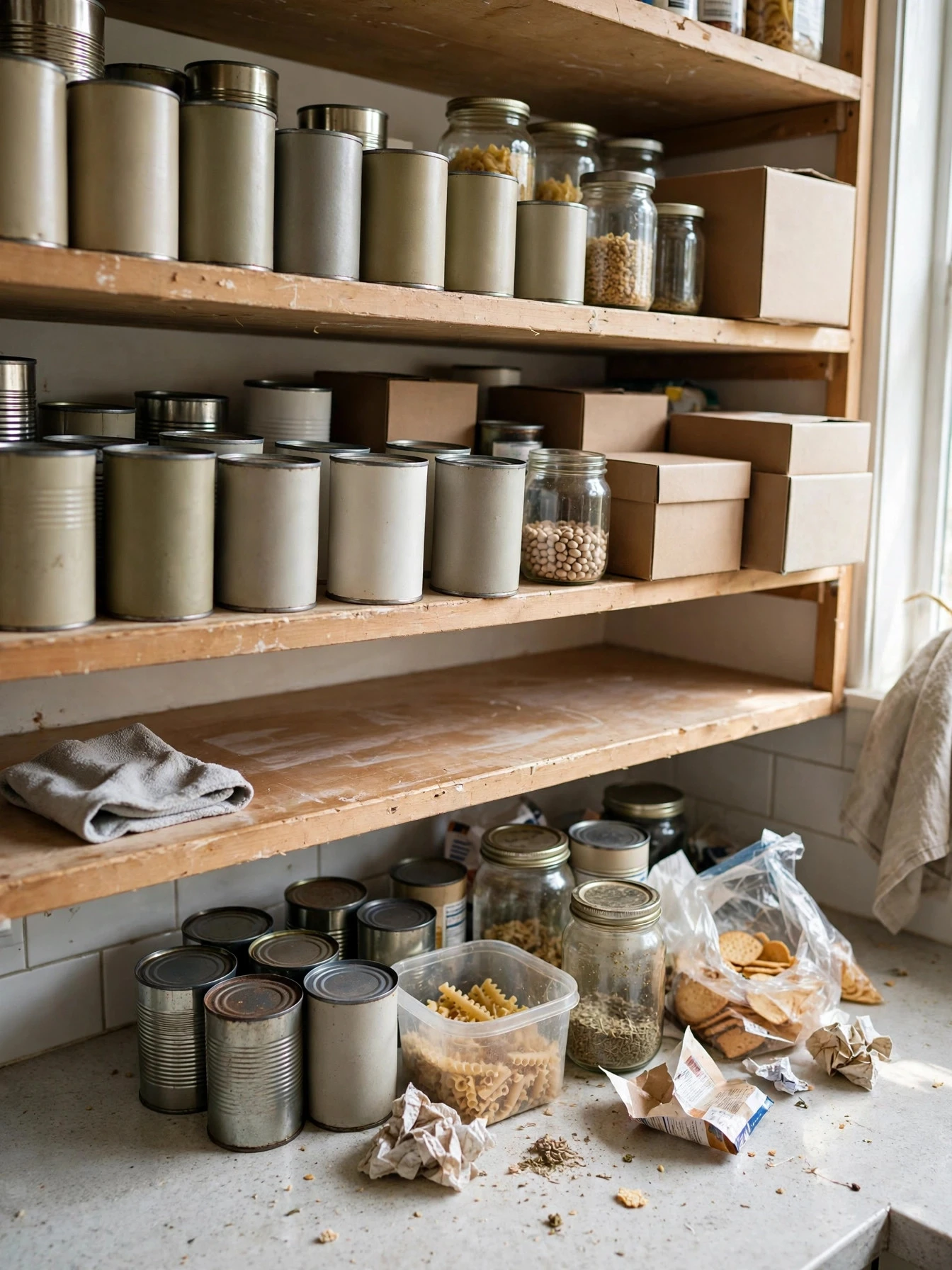 A decluttered kitchen with clear worktops and neatly organized cabinets