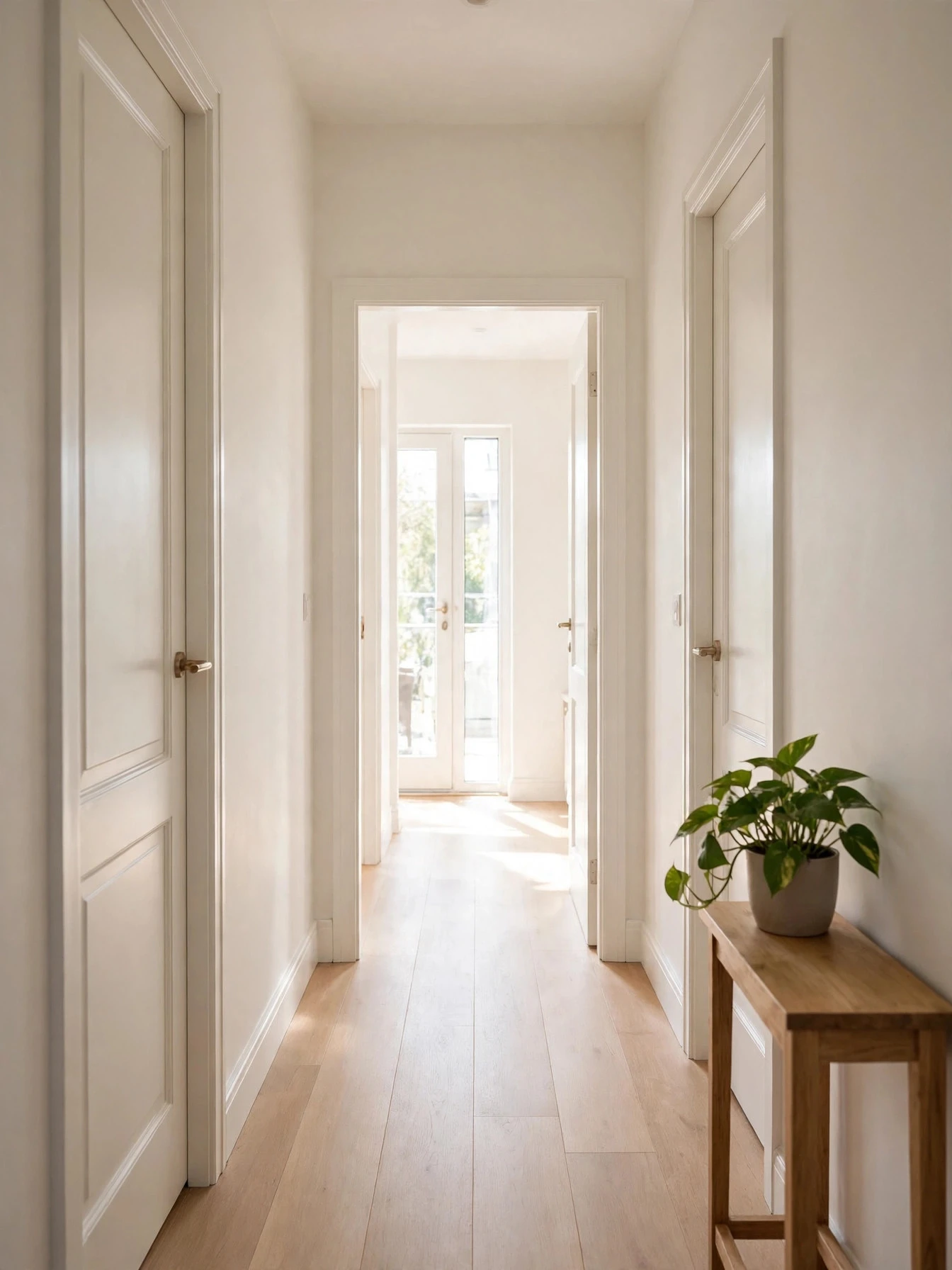 A calm, tidy living room with clear surfaces after completing a 30-day declutter challenge